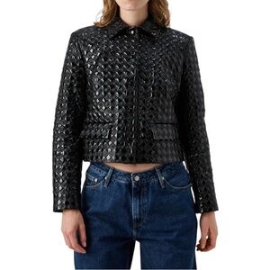 Pinko Leopardi Giacca Faux Leather Jacket Black Quilted Women’s Size US 4, IT 40